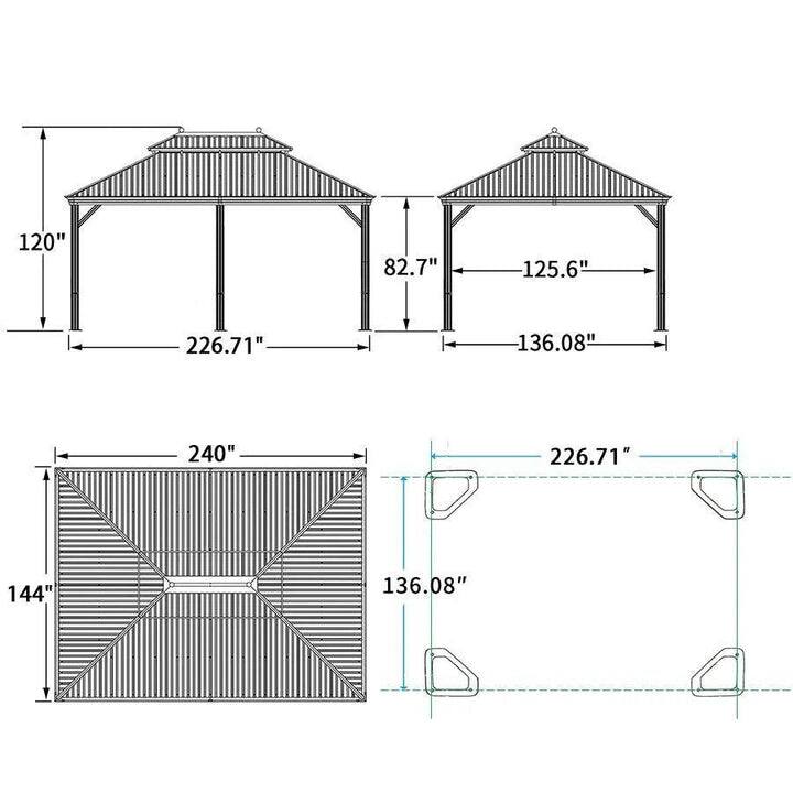 PURPLE LEAF Outdoor Gazebo Aluminum Frame Galvanized Steel Hardtop Gazebo with Bulbs
