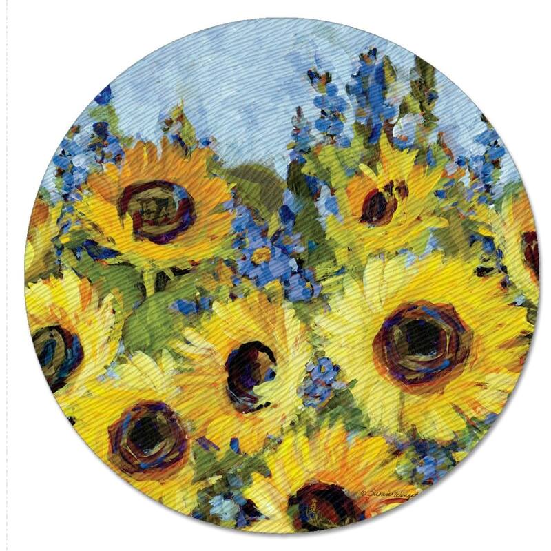 Gallery Sunflower 4mm Heat Tolerant Tempered Glass Lazy Susan Turntable 13" Diameter Cake Plate Condiment Caddy Pizza Server - Multi