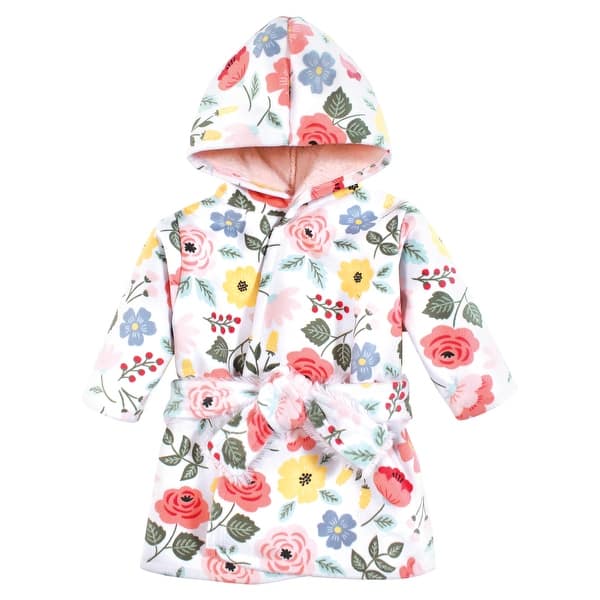 slide 1 of 1, Hudson Baby Girls Mink with Faux Fur Lining Pool and Beach Robe Cover-ups, Modern Botanical 0-6 Months - Modern Botanical
