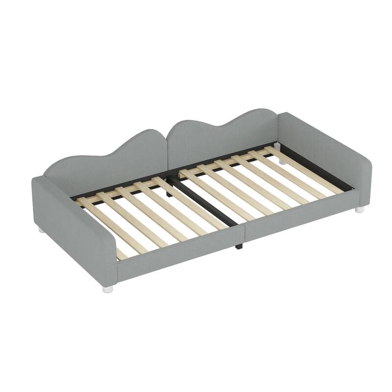 Gray Twin Size Sherpa Fabric Upholstered Daybed with Cloud-Shaped Backrest for Bedroom