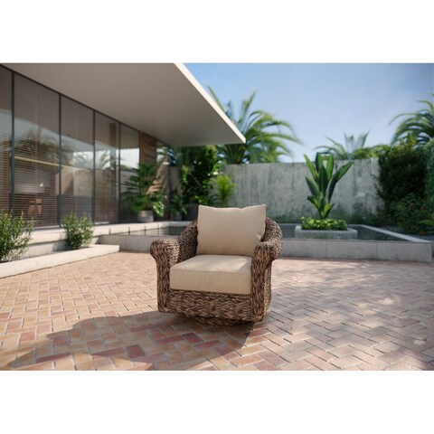 Winston Cayman Heritage Brown with Seagrass Weave Swivel Glider Lounge Chair