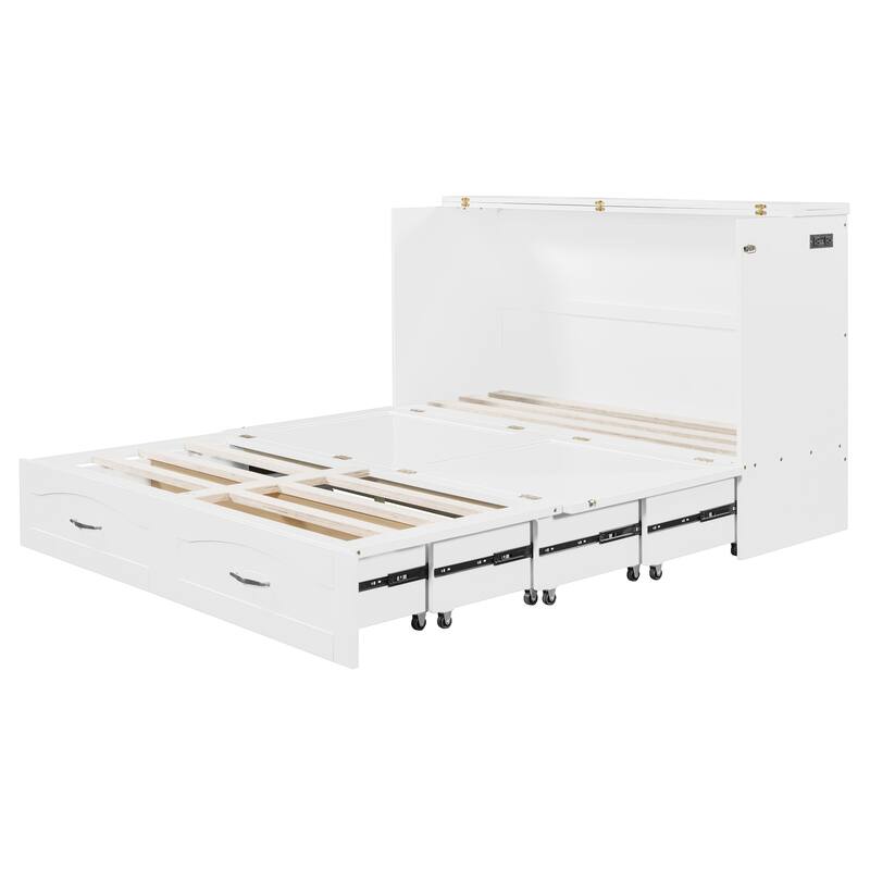 Queen Size Smart Murphy Bed with Roller Skate System With Built-in USB And A set of Sockets
