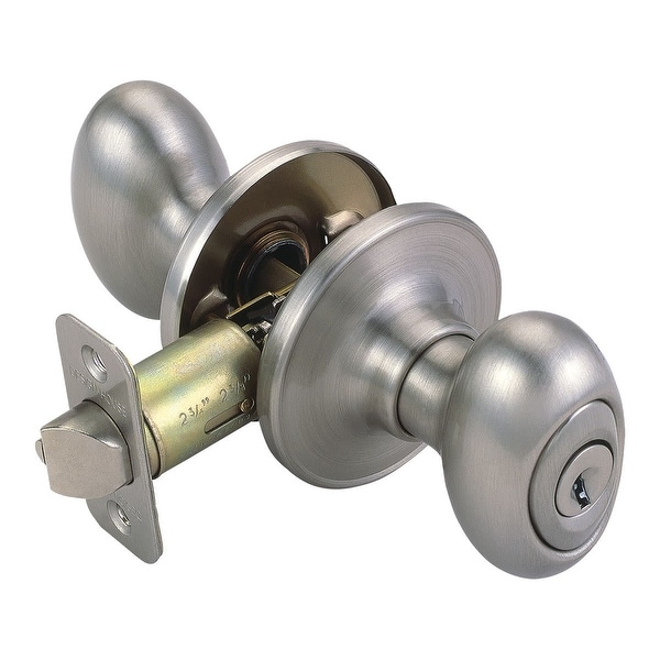 Design House 750323 Pro Egg Single Cylinder Keyed Entry Door Knob Set with Radius Corner Latch Faceplate - Satin Nickel