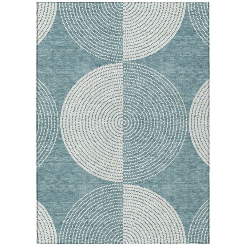Machine Washable Indoor/ Outdoor Geo Circles Chantille Rug