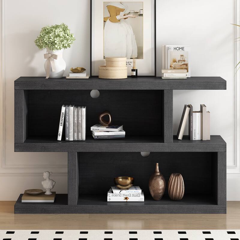 Symmetrical 2-Tier Open Shelf Retro Console Table - Black