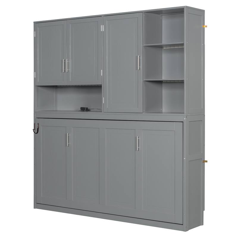Roomfitters Twin Wall Murphy Bed with Top Cabinet Shelves Space Saving Design MDF