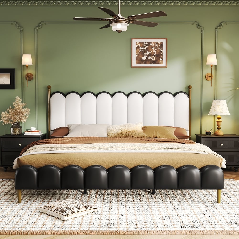 Christopher Knight Home - Leather Upholstered Bed with Headboard & Footboard, Solid Wood Slats & Legs, No Box Spring Needed