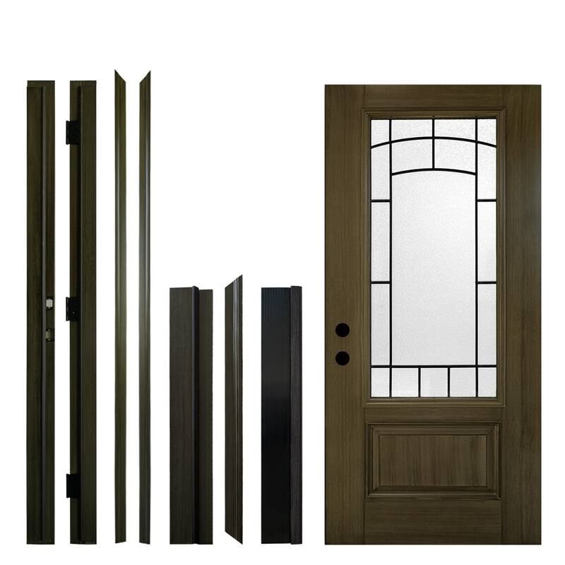 36 x 80 Smooth Fiberglass Entry Door,New Packaging Vinyl Frame, 3/4 View Frosted Glass, Right Hand Inswing Knock-Down Door