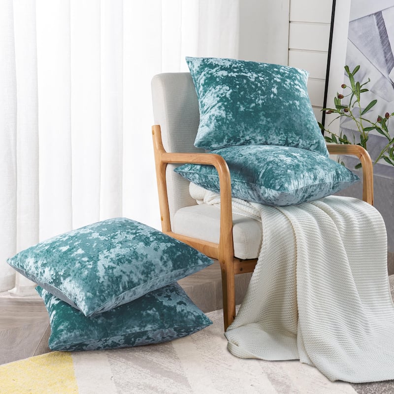 Rancho Crushed Velvet Throw Pillow Cover Set, NO INSERT - 20" x 20" - Storm Blue