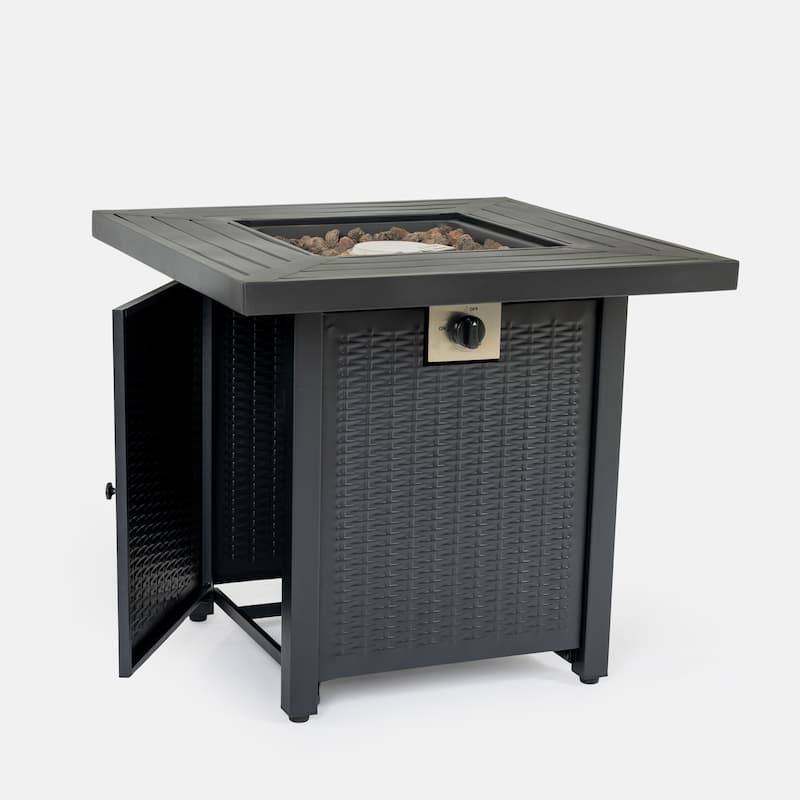 Anmytek Propane Fire Pit Table Outdoor Wicker Style Patio Heater with Lava Rocks Black Backyard Deck