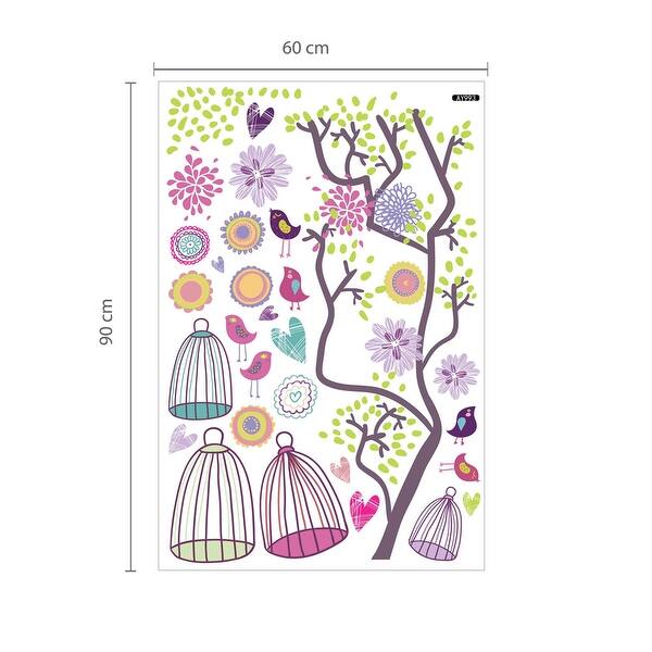 dimension image slide 0 of 2, Walplus Wall Sticker Decal Colorful Flowers Birdcage Tree Home Decor