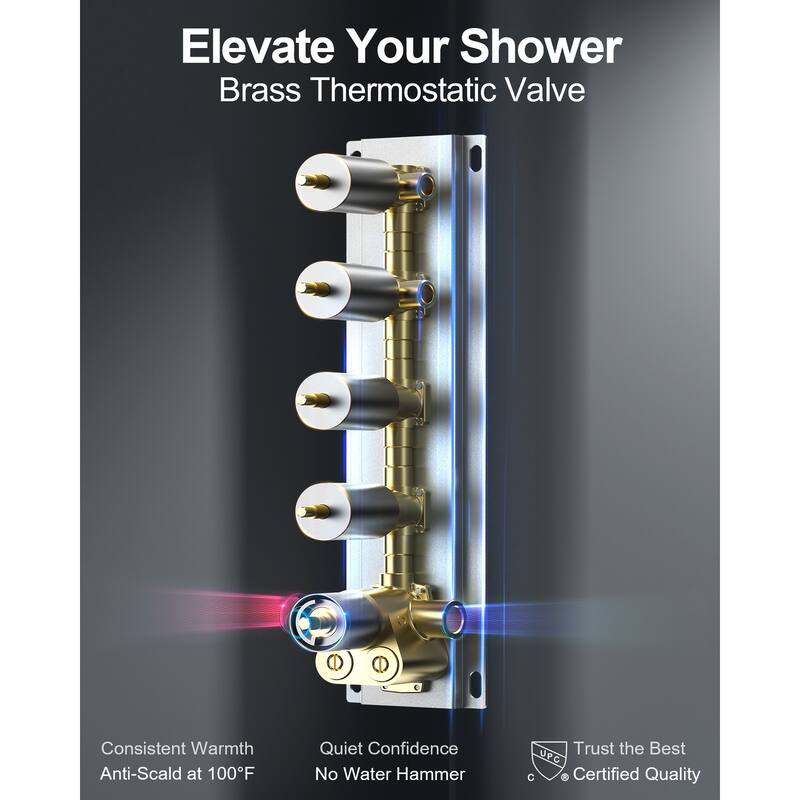 GRANDJOY Dual Shower Heads 16" Rainfall Shower System with 2-Handle Bathroom Sink Faucet Combo Set