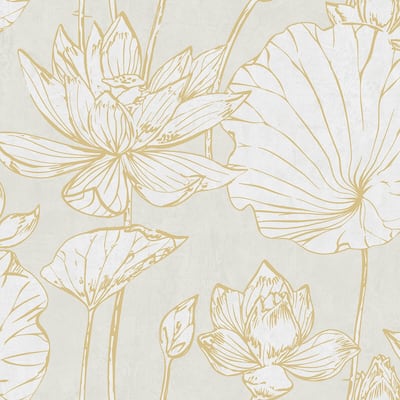 Seabrook Designs Koi Lotus Floral Unpasted Wallpaper