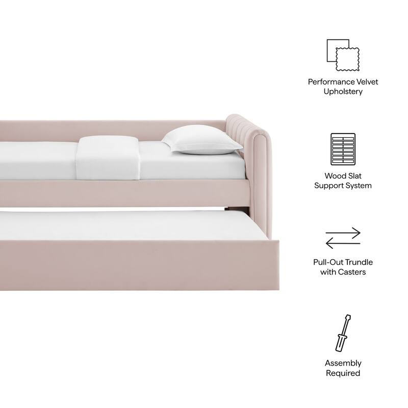 Veyla Channel Tufted Performance Velvet Twin Daybed With Trundle