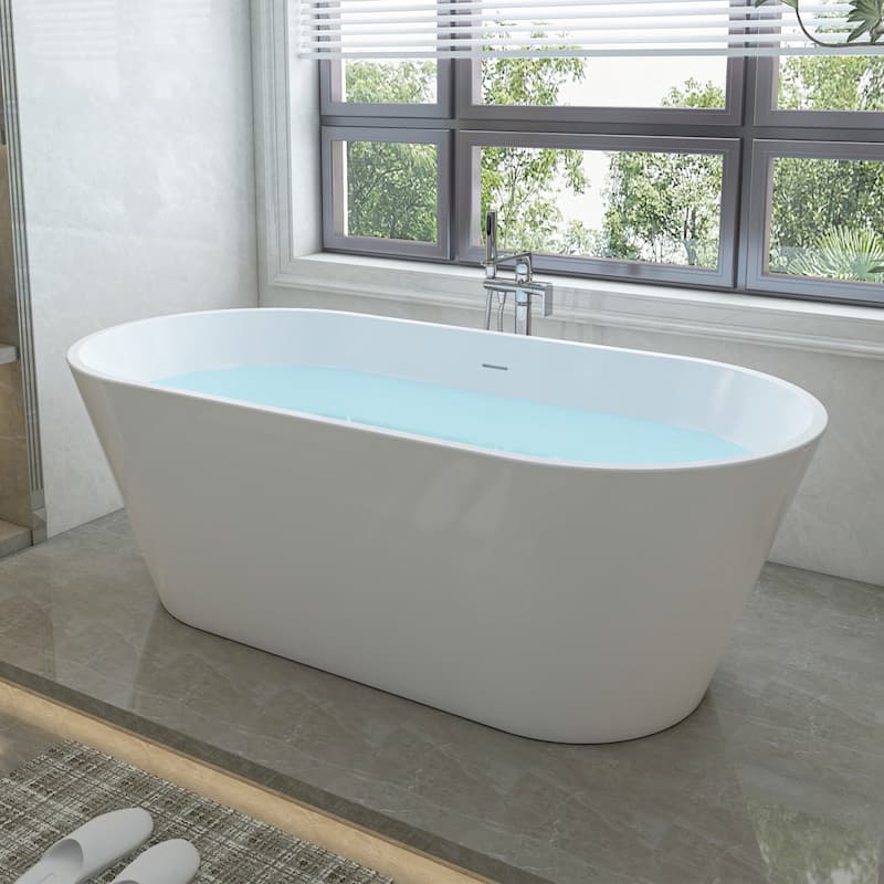 Vanity Art 67" X 32" Non-Slip White Acrylic Freestanding Bathtub