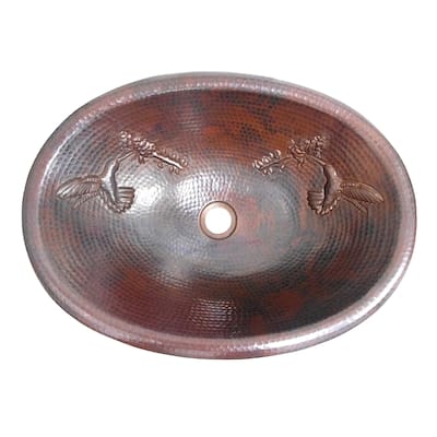 19" Oval Copper Bathroom Sink with Delicate Hummingbirds by SimplyCopper - 19' X 14' X 5.5"
