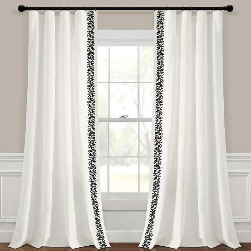 Lush Decor Luxury Modern Flower Linen Like Embroidery Border Window Curtain Panel Single