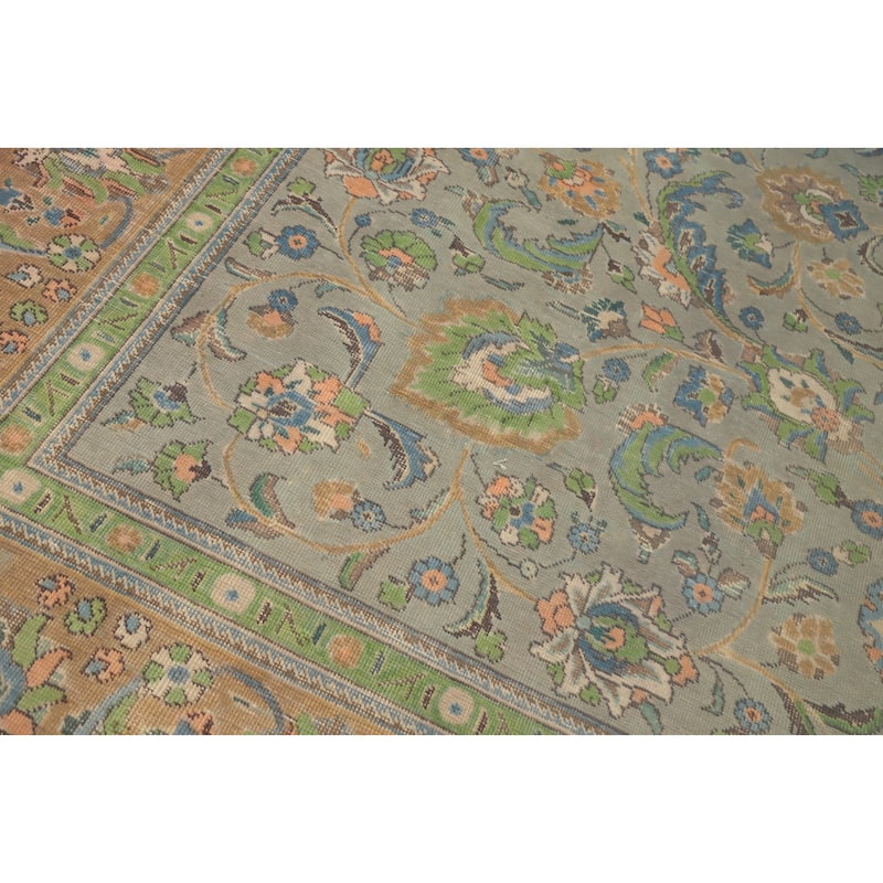 Hand Knotted Oriental 100% Wool Carpet Traditional All-Over Greys & Charcoal Tabriz Area Rug - 13' 3'' X 9' 8''