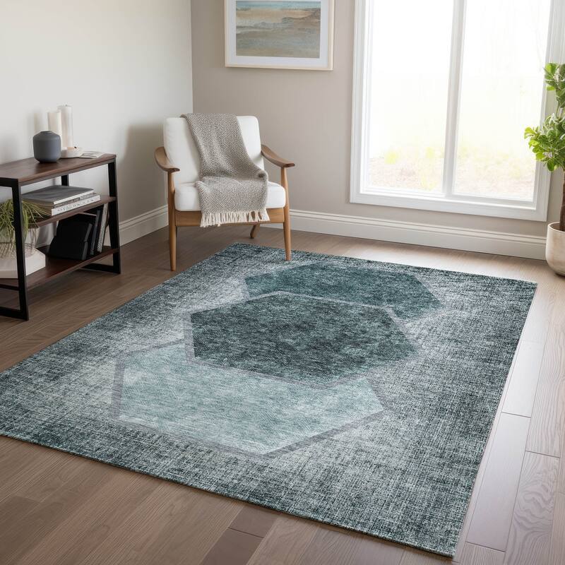 Machine Washable Indoor/ Outdoor Chantille Modern Boho Rug - Teal - 9' x 12'