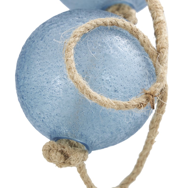 Teal Glass Handmade Round Extra Long Frosted Orb Beaded Garland with Tassel with Knotted Jute Rope