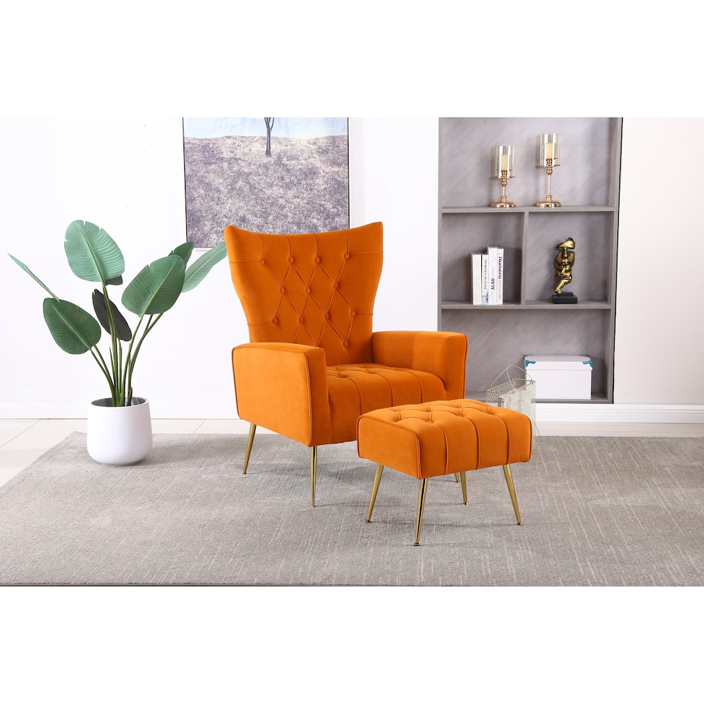 Orange 31.5" Velvet Button Tufted Arm Chair