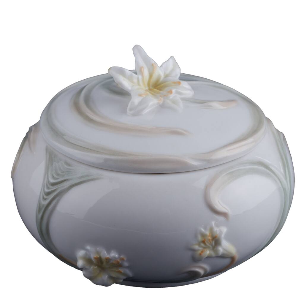 Charis 4.33" width LILY TRINKET BOX multicolor Fine Porcelain