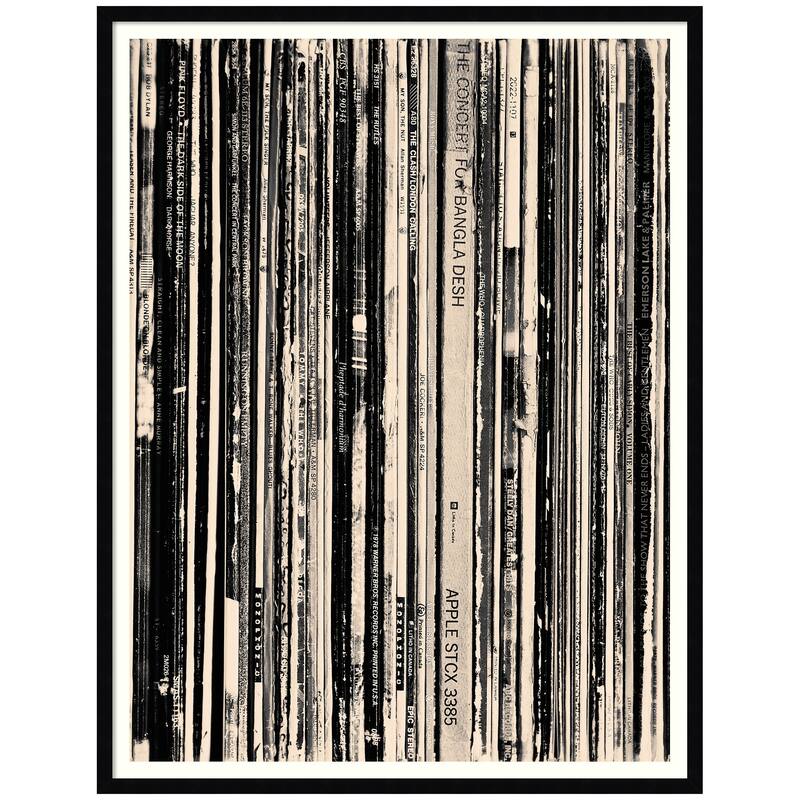 Kate and Laurel 33 RPM Black and White by Robert Cadloff Framed Wall Art Print - 32 x 41 - Black