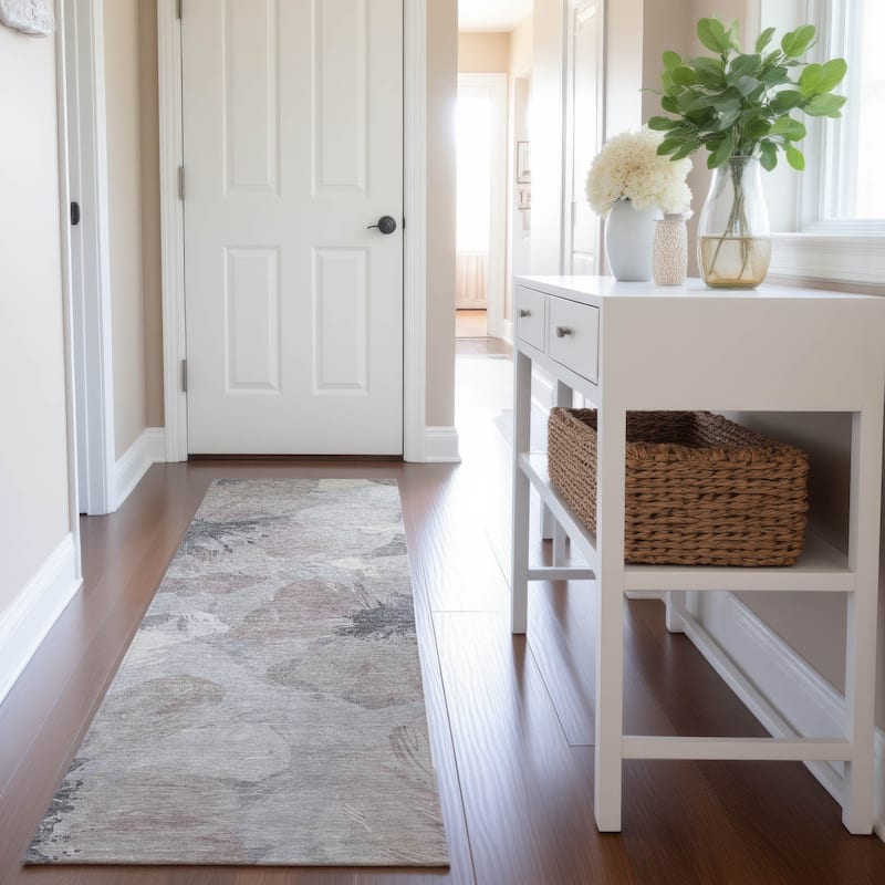 Premium Washable Super Soft Contemporary Floral Mayfield Rug - Taupe - 2'3" x 7'6"
