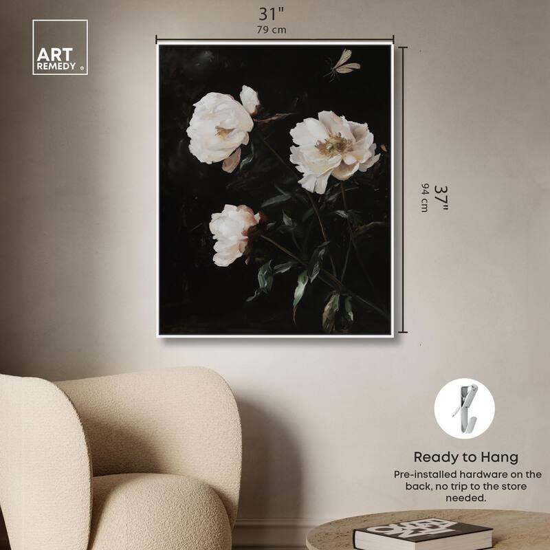 White Peony Nocturne Canvas by Art Remedy