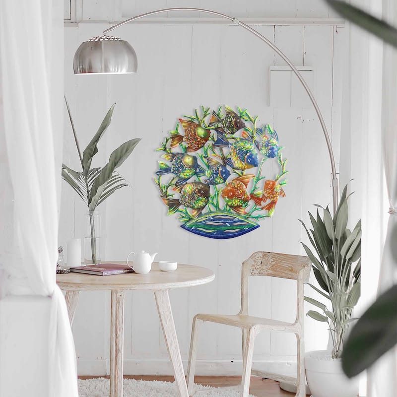 Porch & Den Hand-painted School of Fish Recycled Metal Wall Art (Haiti)