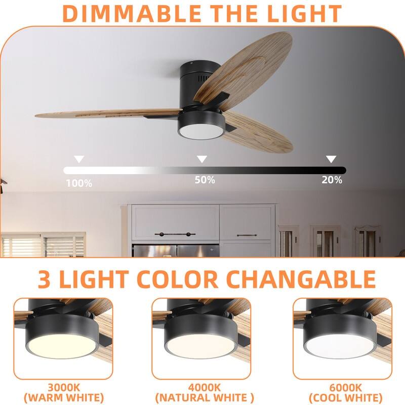Modern 52"/56" Ceiling Fans with Wood Blades, LED Light & Remote - White/Gold/Black