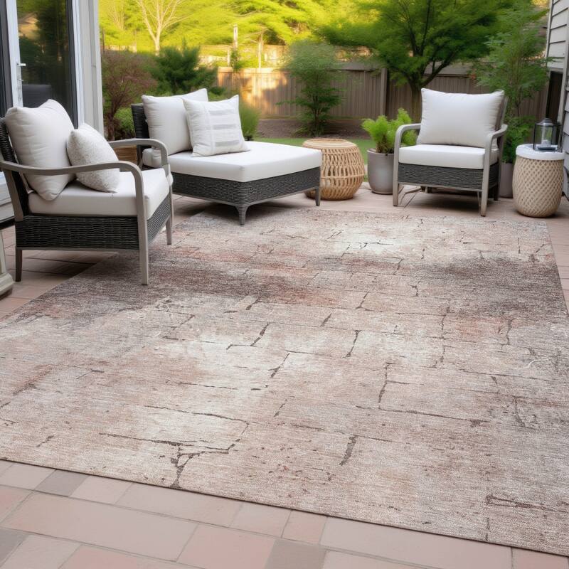 Machine Washable Indoor/Outdoor Vintage Bricks Chantille Rug