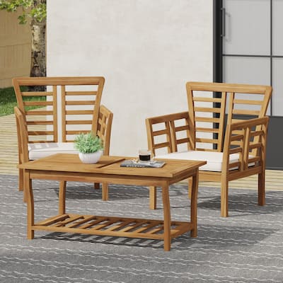2 Wooden Armchairs, Accent Chairs, Lounge Chairs Set with Coffee Table