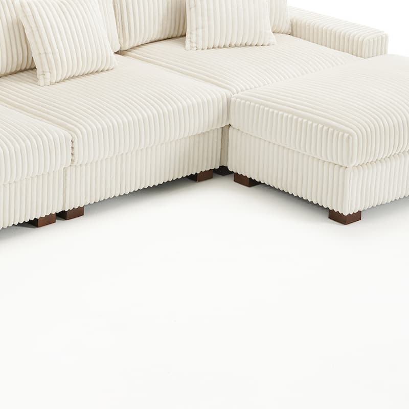Anne 150" W Upholstered Plush Corduroy Modular Sectional Sofa