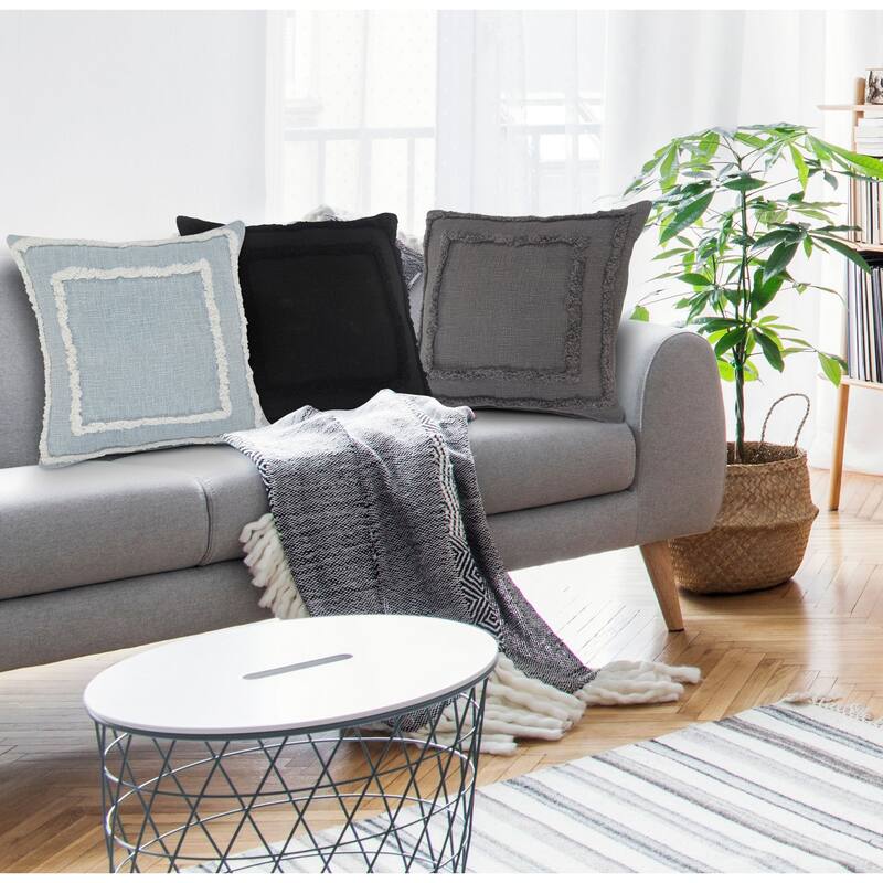 20" Gray Solid Tufted Square Throw Pillow