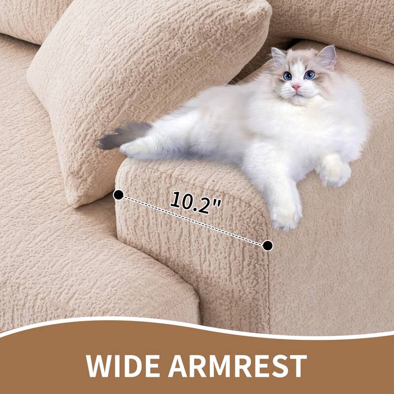 4-seater Apricot Cream Compression Sofa, Fabric and Foam+Spring, 103x36x30 inches