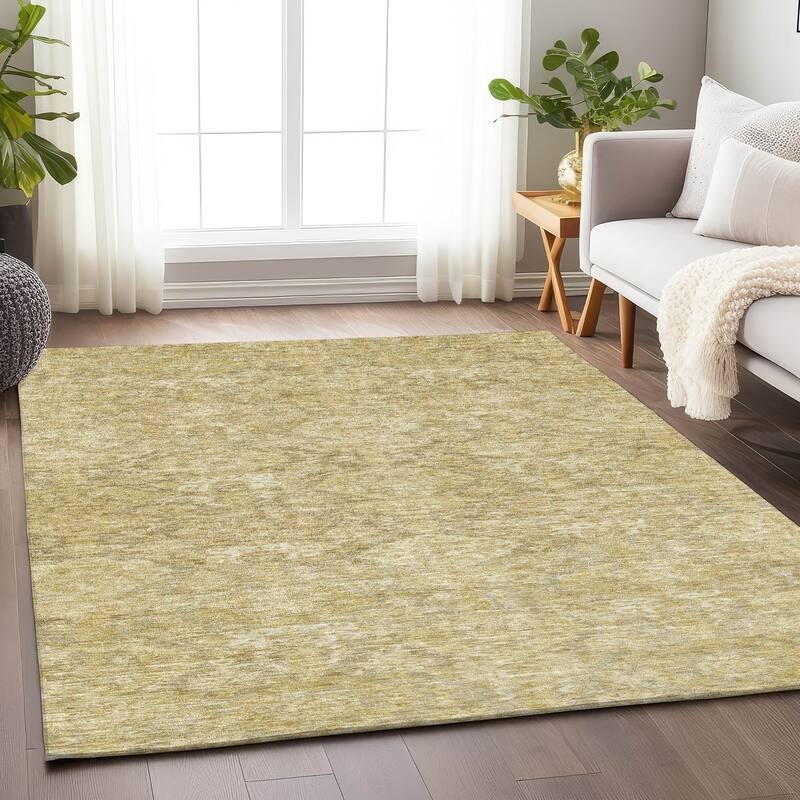 Machine Washable Indoor/ Outdoor Traditional Damask Chantille Rug - Wheat - 5' x 7'6"