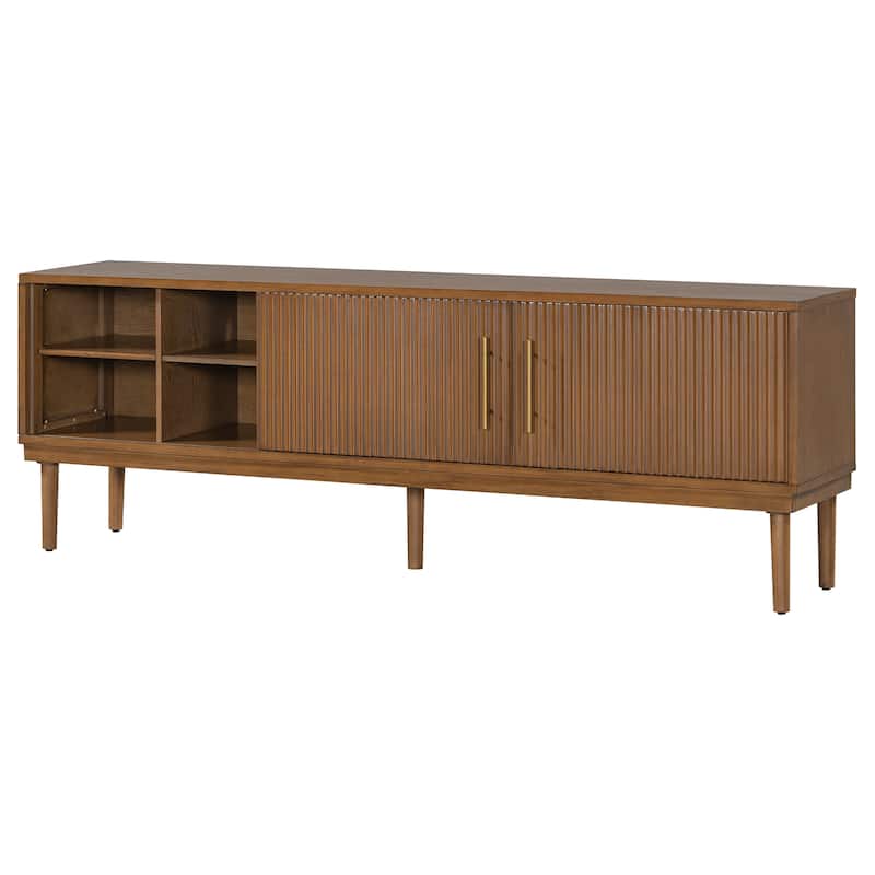 74.9"Modern TV Stand with Vertical Striped Sliding Doors - Space-Saving Media Console with Stylish Storage