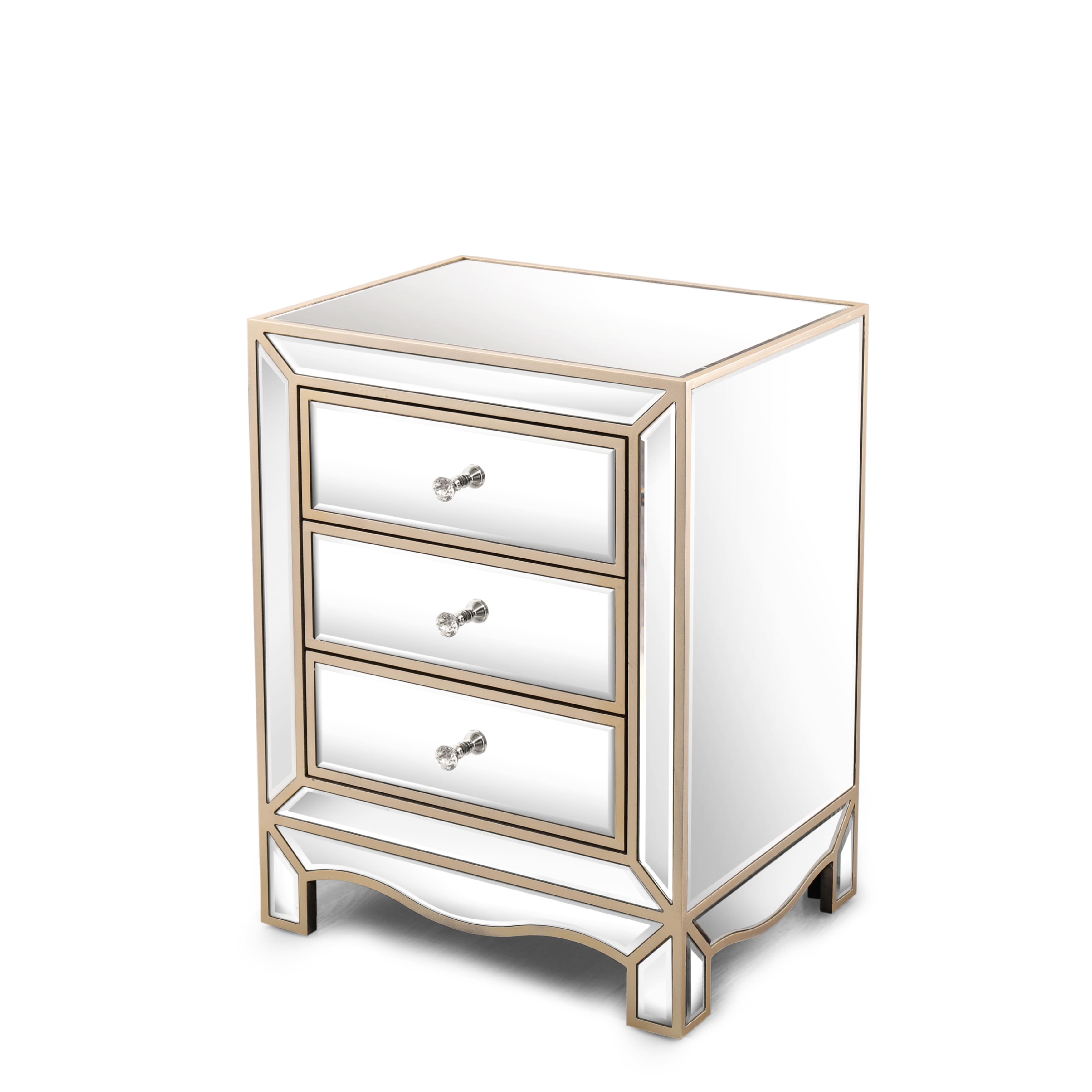 Glass Mirror Bedside Table Storage Silver Cube with Drawer Side Table