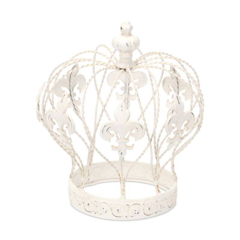HomeRoots 9" White Metal Hand Painted Decorative Crown Tabletop Sculpture - 9.25' X '9.25' X '9.25