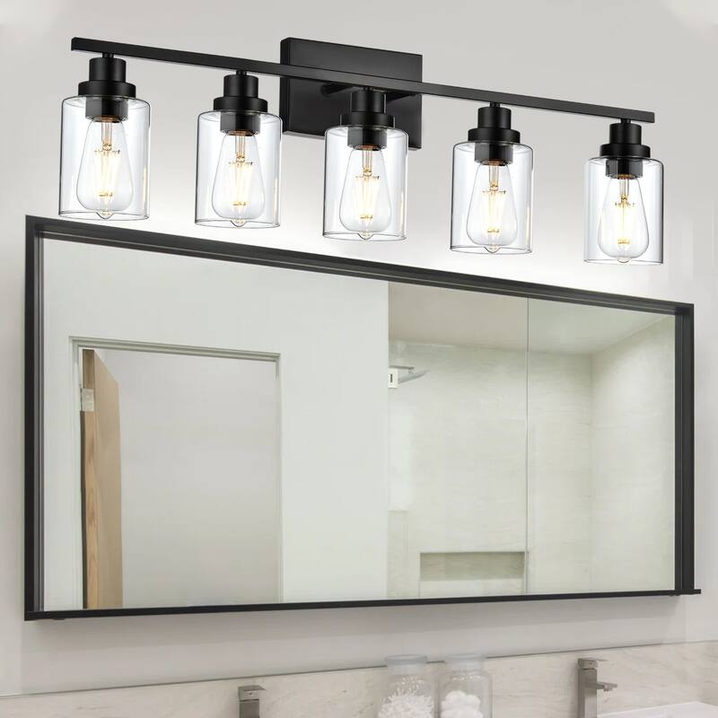 2-Light Modern Bathroom Light Fixtures with Clear Glass Shade - Black
