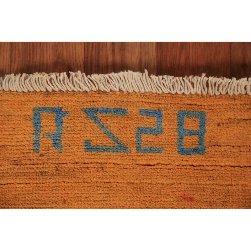 Gabbeh Modern Rug Hand-Knotted Striped Wool Carpet - 3'5" x 4'11"