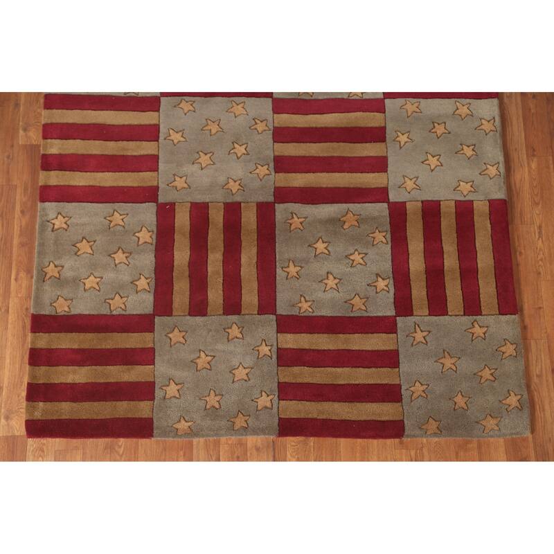 Checkered Gabbeh Oriental Area Rug Hand-Tufted Wool Carpet - 5'0" x 8'0"