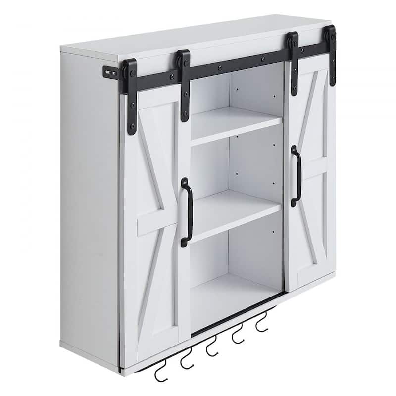 White Bathroom Wall Cabinet with Adjustable Shelves and Multi-Layer Storage for Small Space - 31” x 9” x 30”