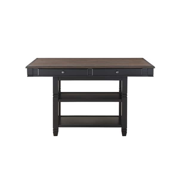 slide 2 of 5, Wooden Counter Height Table with 4 Drawers and 2 Open Shelves, Brown