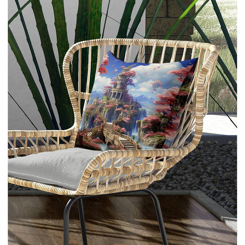 Wonderland Whispers Indoor/Outdoor Reversible Throw Pillow Pink and Blue