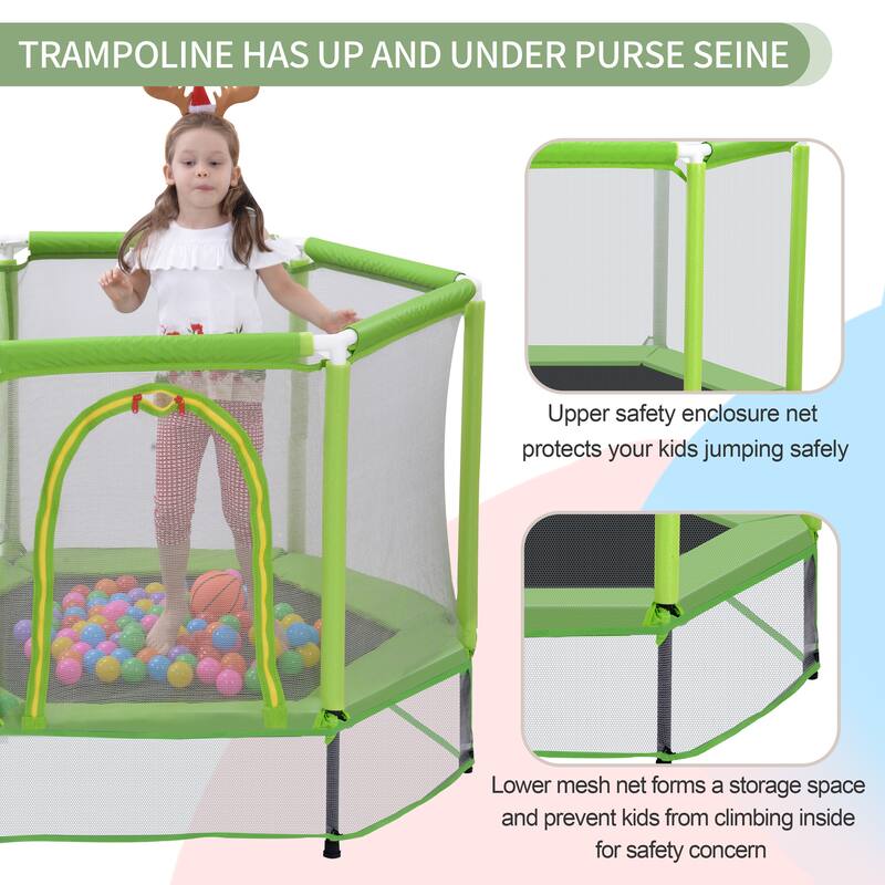 55" Toddlers Trampoline with Safety Enclosure Net and Balls, Indoor Outdoor Mini Trampoline for Kids