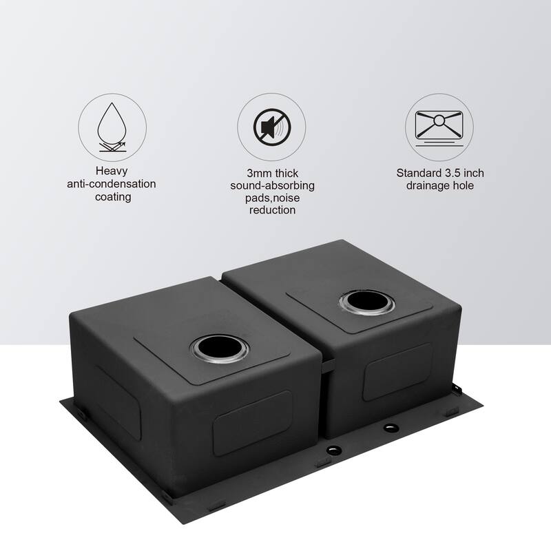 33 Inch Drop-in 16 Gauge Double Bowl Stainless Steel Kitchen Sink in Gunmetal Black - 33'' x 22'' x 10''