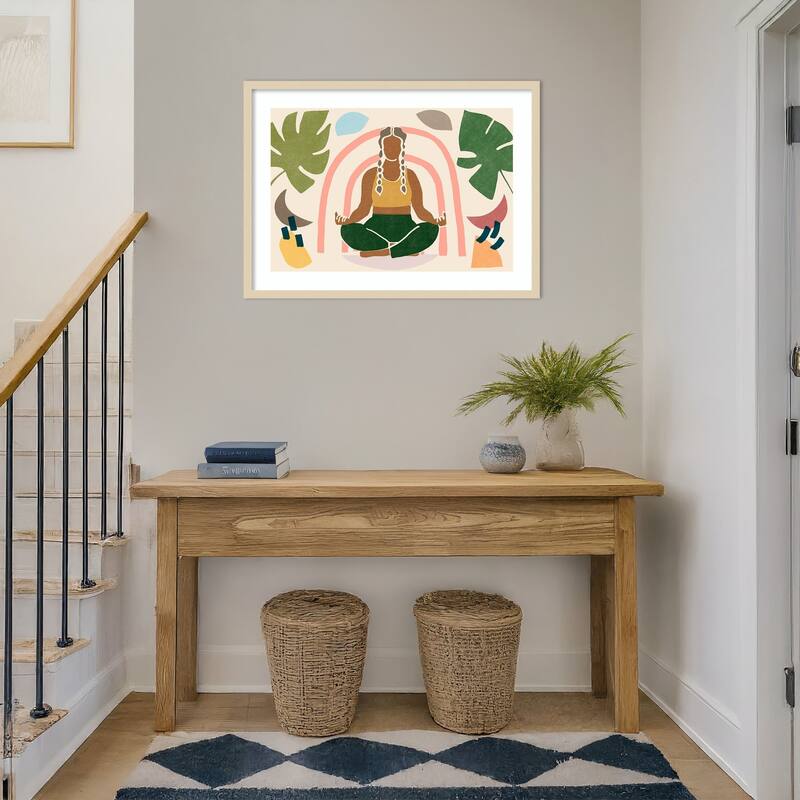 Om Together Lotus by June Erica Vess Wood Framed Wall Art Print