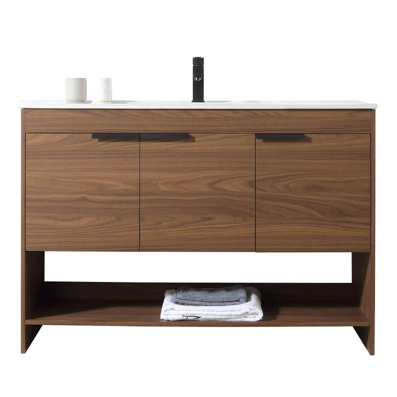 Fine Fixtures Phoenix Bathroom Vanity with Sink - Full Assembly Required - 48 Inch - Walnut